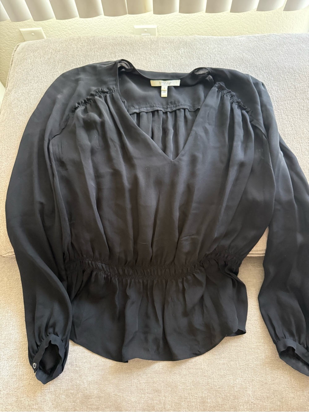 Derek Lam Black V-Neck Long-Sleeve Blouse